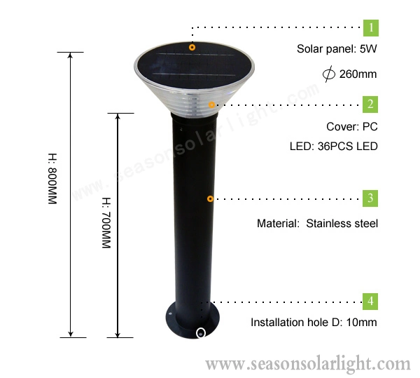 Smart Energy System Decoration Lighting Outdoor Bollard Solar Garden Light with LiFePO4 Battery & LED Light