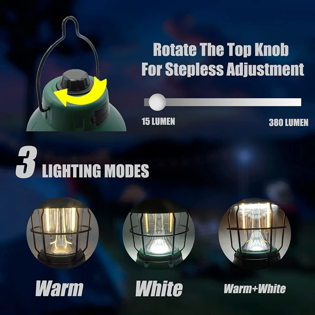 Dimmable Camping Lamp Tent Light Type-C USB Rechargeable Output Retro Camping Lantern