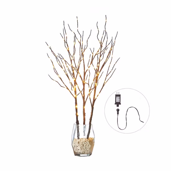 꼬마전구 장식이 있는 갈색 버드나무 가지 32인치 150 LED